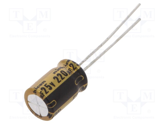 Capacitor: electrolytic; THT; 220uF; 25VDC; Ø8x11.5mm; Pitch: 3.5mm