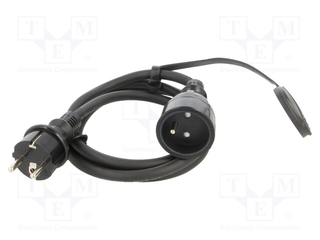 Extension lead; Sockets: 1; rubber; black; 1.5m; 16A; PROFESSIONAL