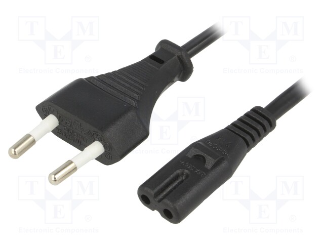 Cable; CEE 7/16 (C) plug,IEC C7 female; 1.5m; Sockets: 1; black