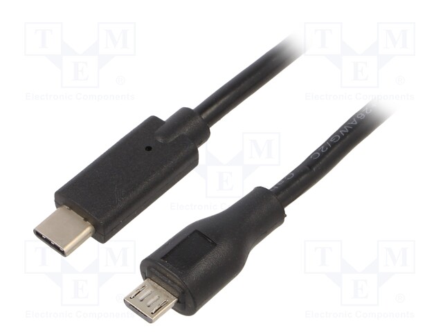 Cable; USB 2.0; USB B micro plug,USB C plug; gold-plated; 3m