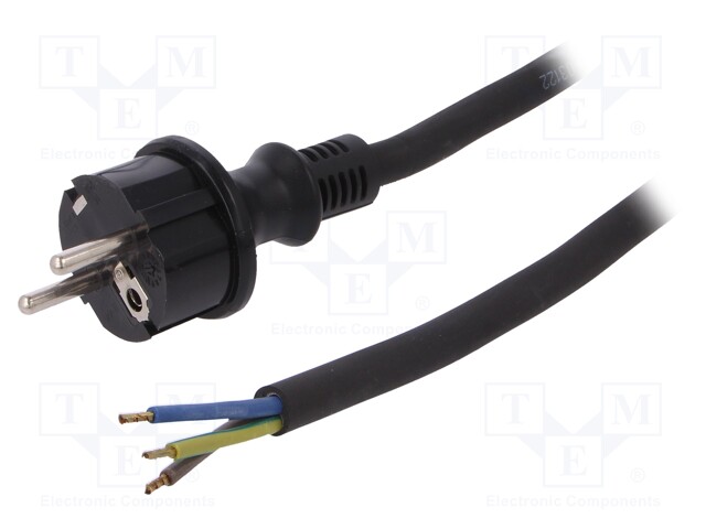 Cable; SCHUKO plug,CEE 7/7 (E/F) plug,wires; 10m; black; rubber