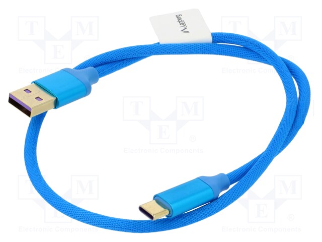 Cable; USB 2.0; USB A plug,USB C plug; gold-plated; 0.5m; blue