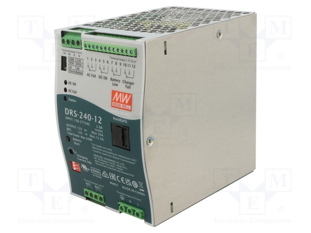 Power supply: buffer; for DIN rail; 240W; 12VDC; 20A; 90÷305VAC