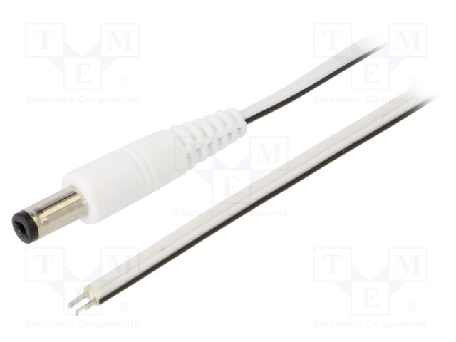 Cable; wires,DC 5,5/2,1 plug; straight; 0.5mm2; white; 1.5m