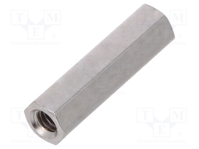 Screwed spacer sleeve; Int.thread: M2,5; 15mm; hexagonal; brass