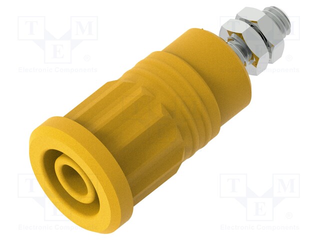 Socket; 4mm banana; 36A; 1kV; yellow; nickel plated; insulated