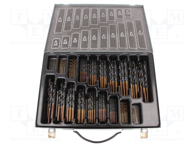 Drill set; Pcs: 170; Mat: HSS; Package: metal case; for metal