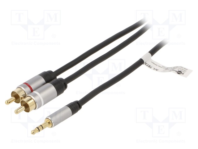 Cable; RCA plug x2,Jack 3.5mm 3pin plug; 5m; black