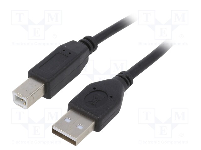 Cable; USB 2.0; USB A plug,USB B plug; gold-plated; 1.8m; black