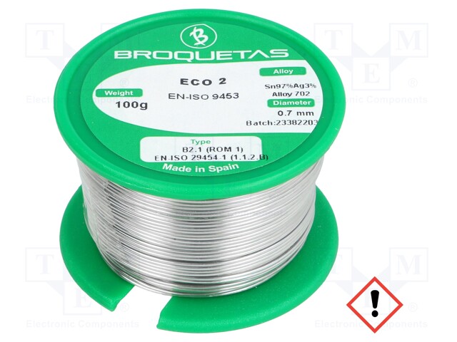 Soldering wire; Sn97Ag3; 0.7mm; 0.1kg; lead free; Package: reel