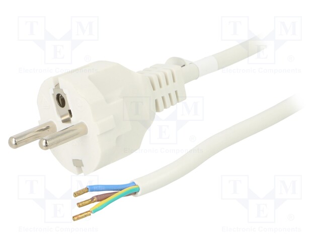 Cable; CEE 7/7 (E/F) plug,wires; PVC; 1.5m; white; 16A; 250V