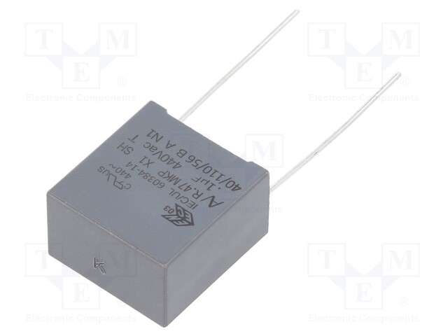 Capacitor: polypropylene; X1; 0.1uF; 440VAC; ±10%; THT; Pitch: 15mm