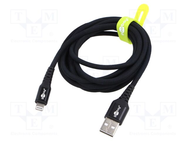 Cable; USB 2.0; Apple Lightning plug,USB A plug; 2m; black; 60W