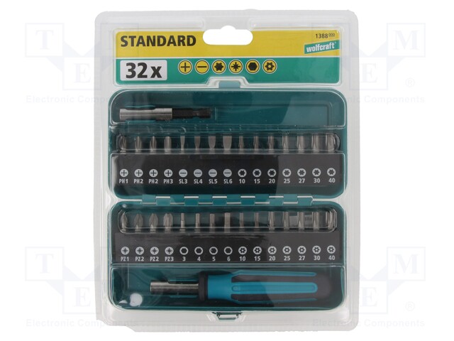 Screwdriver bits; Pcs: 32; Package: metal case