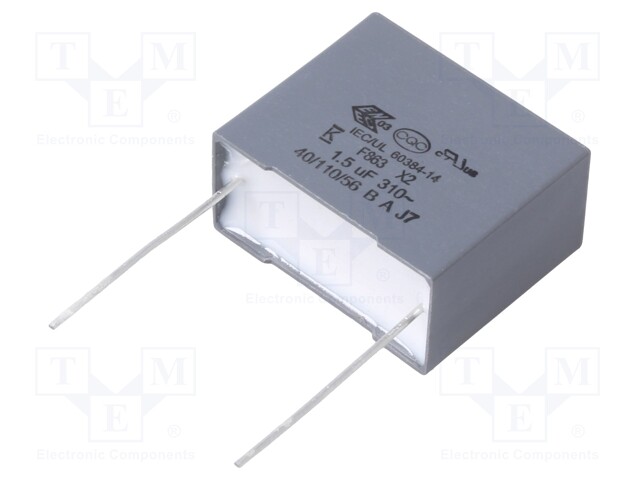 Capacitor: polypropylene; X2; 1.5uF; 22.5mm; ±10%; 26.5x22x13mm