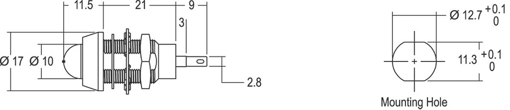 Indicator: LED; prominent; 48VDC; Cutout: Ø12.7mm; IP67; ØLED: 10mm