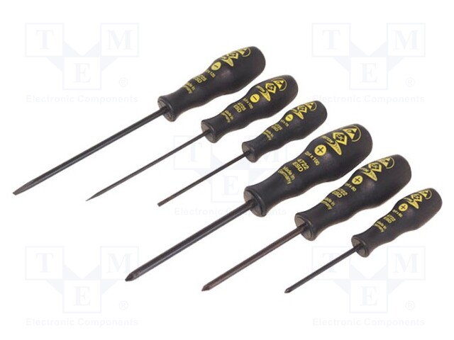 Screwdrivers; Pcs: 6; ESD; Do not use on live circuits!