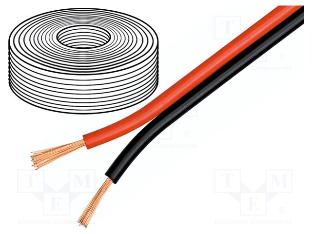 Wire: loudspeaker cable; 2x0,75mm2; stranded; OFC; black-red; 50m