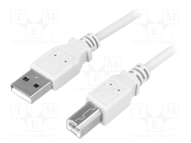 Cable; USB 2.0; USB A plug,USB B plug; nickel plated; 1.8m; grey