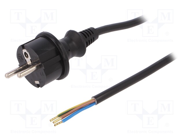 Cable; SCHUKO plug,CEE 7/7 (E/F) plug,wires; 1.5m; black; PVC