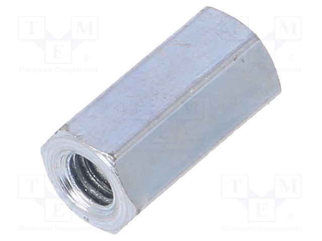 Screwed spacer sleeve; Int.thread: M3; 10mm; hexagonal; steel