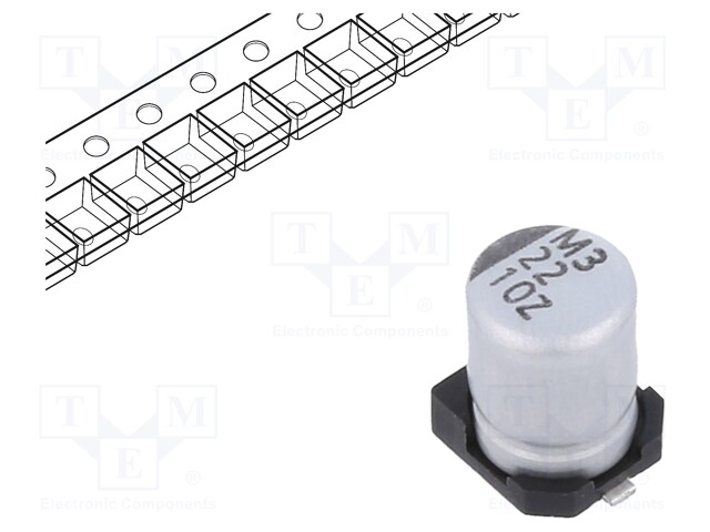 Capacitor: electrolytic; SMD; 22uF; 10VDC; Ø4x5.7mm; ±20%