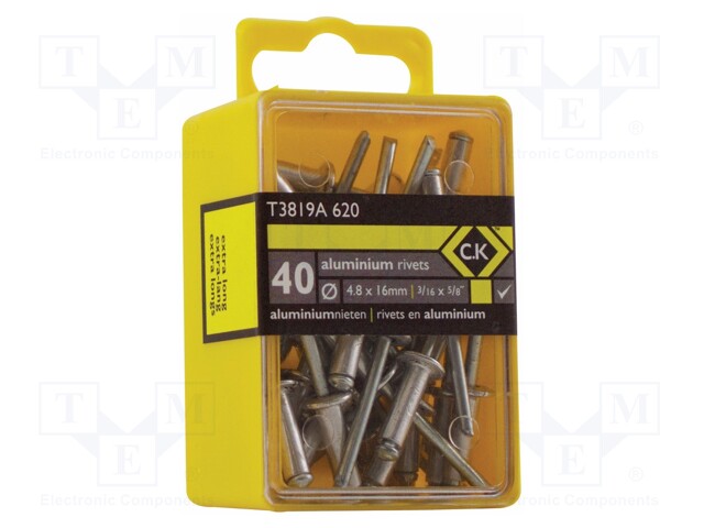 Rivet; aluminium; Rivet diam: 4.8mm; L.rivet: 16mm; 40pcs.