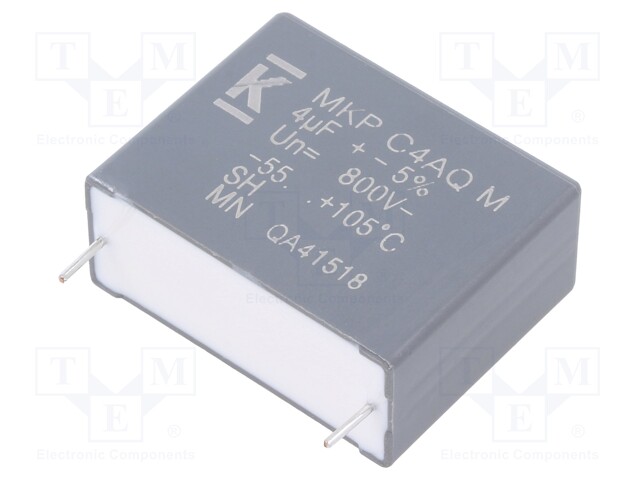 Capacitor: polypropylene; DC-Link; 4uF; ESR: 12.9mΩ; THT; ±5%; 7.5A