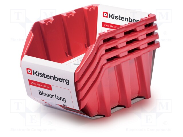 Container: cuvette; red; 198x295x133mm; 3pcs; KBILS30; BINEER; long