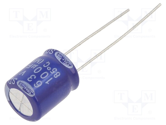 Capacitor: electrolytic; THT; 100uF; 63VDC; Ø10x12.5mm; ±20%; 2000h