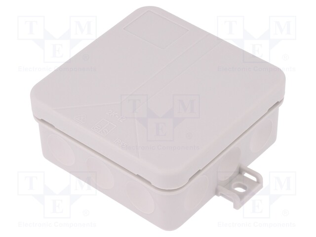 Enclosure: junction box; X: 85mm; Y: 85mm; Z: 37mm; polypropylene