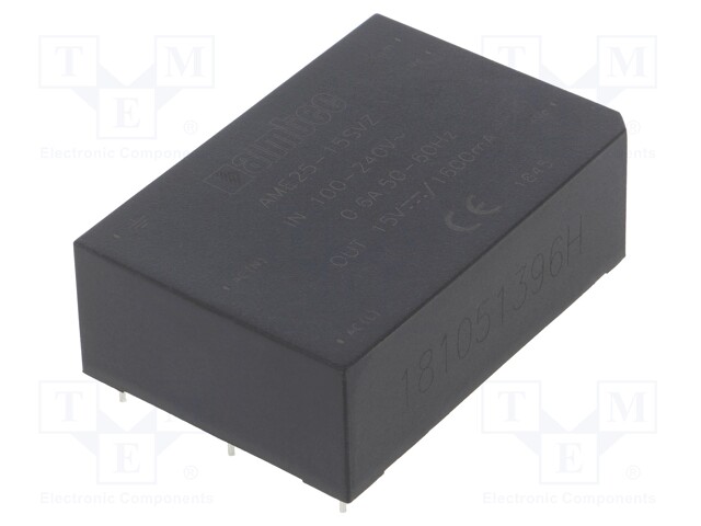 Converter: AC/DC; 24W; Uout: 15VDC; Iout: 1.6A; 84%; Mounting: PCB