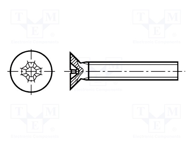 Screw; M3x6; DIN: 965; Head: countersunk; Phillips; steel; PH1