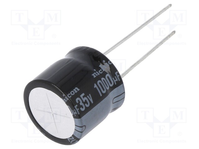 Capacitor: electrolytic; THT; 1000uF; 35VDC; Ø16x15mm; Pitch: 7.5mm