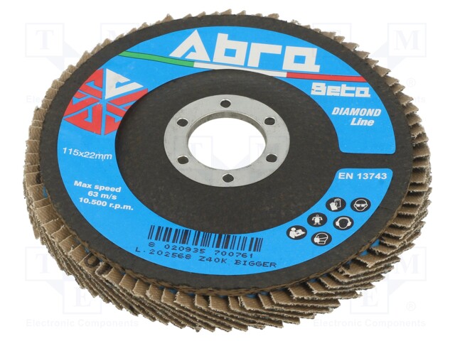 Flap grinding wheels; Ø: 115mm; Øhole: 22.23mm; Granularity: 40