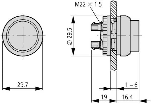 Switch: push-button; Stabl.pos: 2; 22mm; white; IP67; Pos: 2; Ø22.5mm