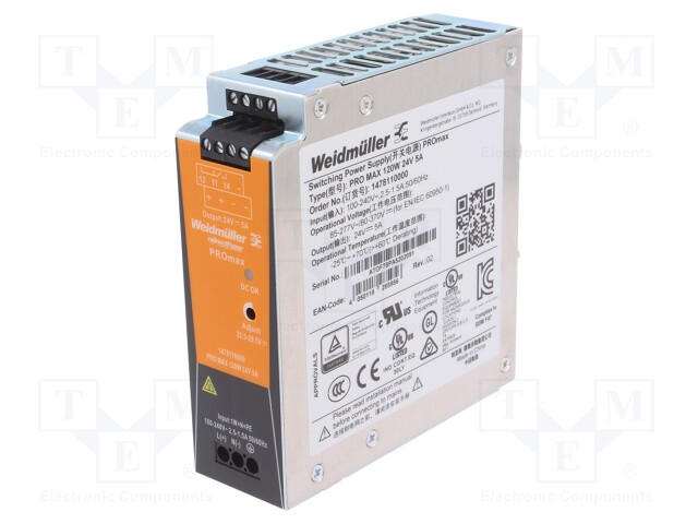 Power supply: switched-mode; 120W; 24VDC; 5A; 85÷277VAC; 80÷370VDC