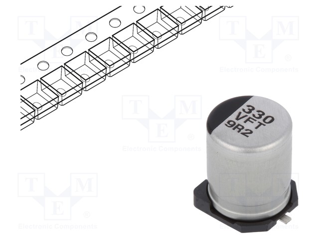 Capacitor: electrolytic; low impedance; 330uF; 35VDC; Case: F; FT