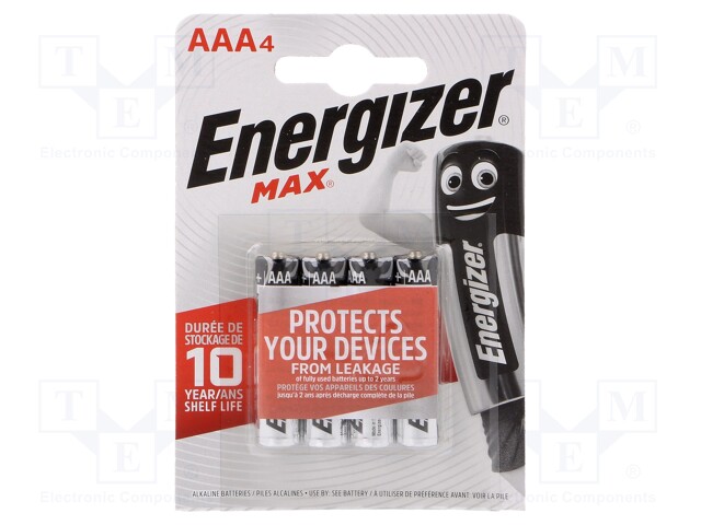 Battery: alkaline; 1.5V; AAA; MAX; Batt.no: 4; non-rechargeable
