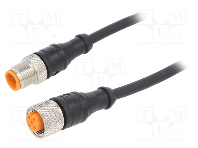 Connection lead; M12; PIN: 4; 5m; plug; 250VAC; 4A; -25÷80°C; IP67