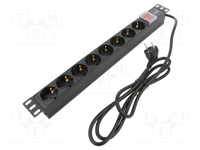 Plug socket strip: protective; Sockets: 8; 250VAC; 16A; black