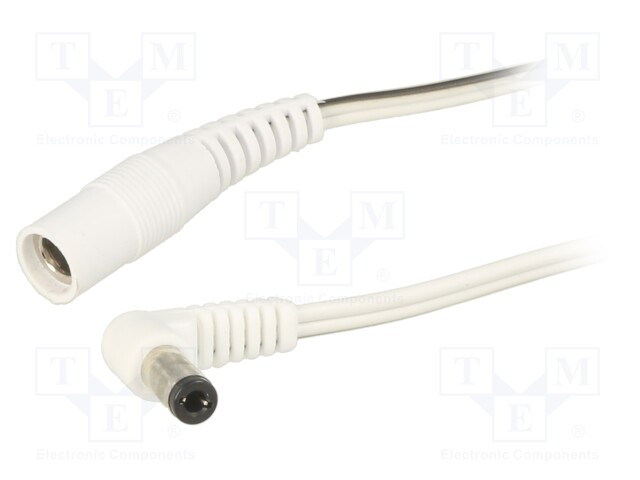 Cable; DC 5,5/2,1 plug,DC 5,5/2,1 socket; angled; 0.5mm2; white