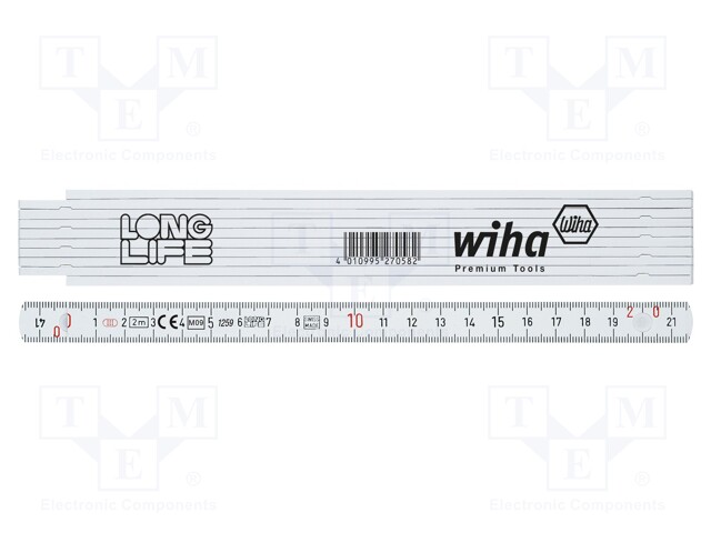 Folding ruler; L: 2m; Width: 15mm; Colour: white