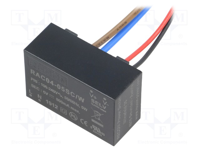 Converter: AC/DC; 4W; Uout: 5VDC; Iout: 800mA; 72%; Mounting: cables