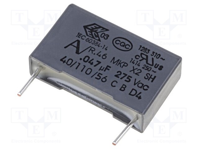 Capacitor: polypropylene; X2; 47nF; 15mm; ±10%; 18x5x11mm; 275VAC