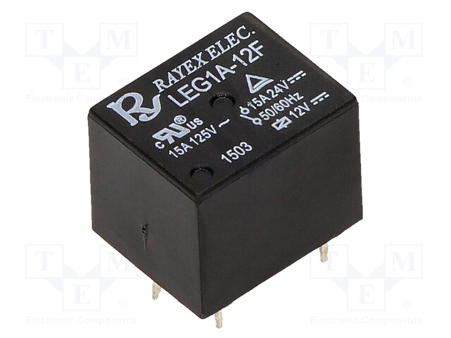 Relay: electromagnetic; SPST-NO; Ucoil: 12VDC; 15A/120VAC; 360mW