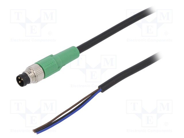 Connection lead; M8; PIN: 3; straight; 10m; plug; 250VAC; 4A; 250VDC