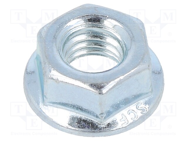 Nut; with flange; hexagonal; M6; steel; Plating: zinc; H: 6mm; 10mm