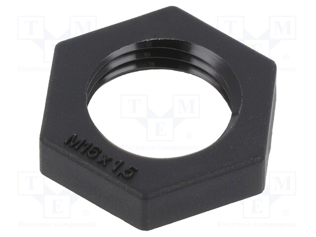 Nut; M16; polyamide; 22mm; black; Thread: metric; Pitch: 1.5