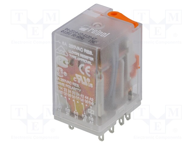 Relay: electromagnetic; 4PDT; Ucoil: 120VAC; 6A/250VAC; 6A/24VDC